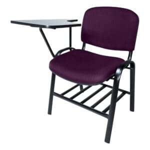 Silla de oficina con escritorio adjunto, ideal para espacios de trabajo y estudio. Diseño funcional.
