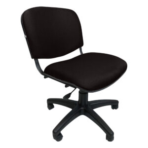Silla de oficina negra con respaldo y asiento acolchonados, ideal para espacios de trabajo y estudio.