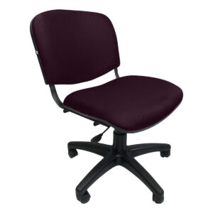 Silla de oficina ergonómica con asiento y respaldo acolchonados en color burdeos, ideal para espacio.