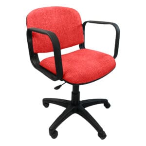 Silla de oficina ergonómica con respaldo y asiento acolchonados en color rojo, ideal para espacios d.