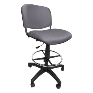 Silla de oficina gris con respaldo y asiento acolchonados, ideal para espacios de trabajo en casa u.