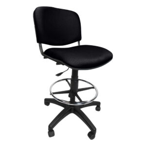 Silla de oficina negra con respaldo y asiento acolchonados, ideal para espacios de trabajo en casa u.