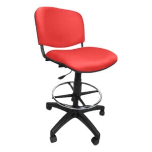 Silla de oficina ajustable con respaldo y asiento acolchonados en color rojo. Ideal para espacios de.