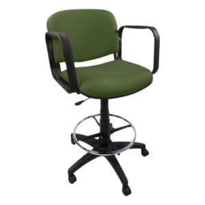 Silla de oficina ergonómica con respaldo verde y soporte ajustable para trabajo cómodo.
