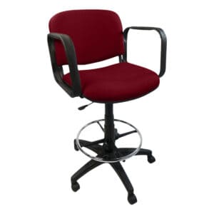 Silla de oficina ergonómica con respaldo rojo y base ajustable para trabajo cómodo.