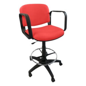 Silla de oficina con respaldo rojo, ideal para espacios de trabajo y oficina en casa.