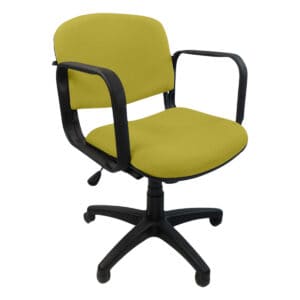 Silla de oficina ergonómica con brazos acolchados y base giratoria para oficina moderna.