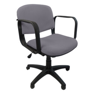 Silla de oficina ergonómica con respaldo y asiento acolchonados en gris, ideal para espacios de trab.