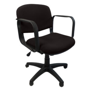 Silla de oficina ergonómica negra con respaldo y brazos, ideal para espacios de trabajo y oficina en.