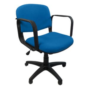 Silla de oficina con respaldo y asiento acolchonados en color azul, ideal para espacios de trabajo y.