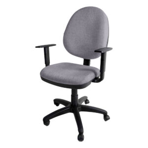 Silla de oficina ergonómica gris con respaldo y brazos ajustables, ideal para espacios de trabajo có.