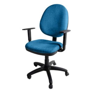 Silla de oficina ergonómica azul con respaldo y asiento acolchonados, ideal para espacios de trabajo.