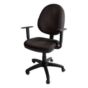 Silla de oficina ergonómica negra con respaldo y ruedas para comodidad y movilidad. Ideal para espac.