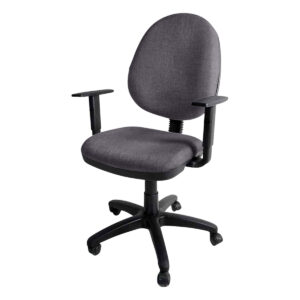 Silla de oficina ergonómica gris con soporte lumbar y ruedas para un trabajo cómodo y eficiente. Ide.
