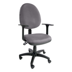 Silla de oficina ergonómica gris con respaldo y asiento acolchonados, ideal para espacios de trabajo.