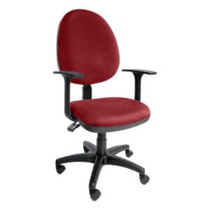 Silla de oficina ergonómica con respaldo rojo para trabajo cómodo y soporte lumbar.