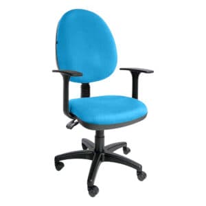 Silla de oficina ergonómica azul con respaldo y asiento acolchonados, ideal para espacios de trabajo.