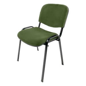 Silla de oficina con asiento y respaldo en color verde, estructura metálica negra, ideal para espaci.
