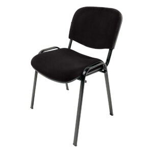 Silla de oficina negra con asiento y respaldo acolchonados, estructura metálica resistente.