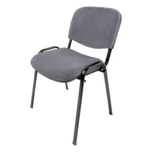 Silla de oficina gris con estructura metálica y cojín cómodo para espacios laborales.