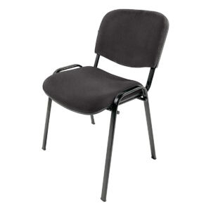 Silla de oficina negra con respaldo y asiento acolchonados, ideal para espacios de trabajo y reunion.