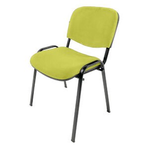 Silla de oficina con respaldo y asiento acolchonados en color verde limón, estructura de metal negro.