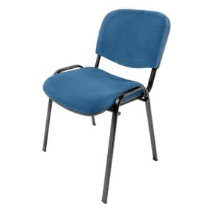 Silla de oficina azul con estructura metálica negra, ideal para espacios de trabajo y reuniones.