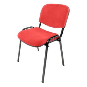 Silla de oficina con respaldo y asiento rojo, estructura metálica negra para oficina moderna.