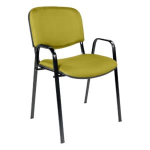 Silla de oficina con respaldo y asiento acolchonados en color verde olivo, estructura de metal negro.