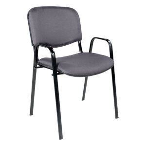 Silla de oficina negra con respaldo y brazos, ideal para espacios laborales y de estudio.