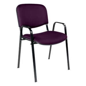 Silla de oficina con estructura metálica y asiento acolchado en color morado.