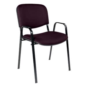 Silla de oficina con estructura metálica y asiento acolchonado en color burdeos.