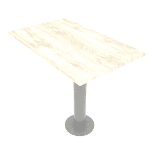 Mesa de oficina moderna con superficie de madera clara y base metálica robusta para espacios laboral.