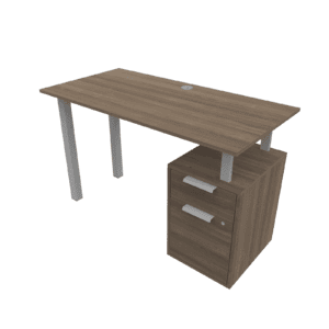 Escritorio de oficina con cajonera, mobiliario funcional para espacios laborales.