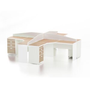 Mesa de trabajo modular para oficina, diseño funcional y adaptable.