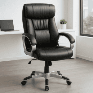 Silla de oficina ergonómica negra para trabajo y estudio en oficina moderna.