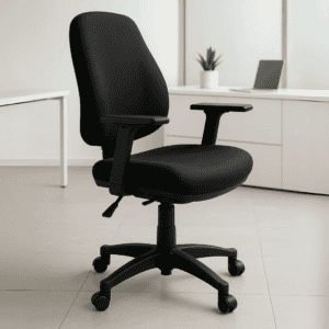 Silla de oficina ergonómica negra para espacios de trabajo modernos y cómodos.