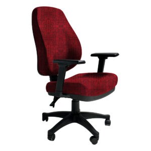 Silla de oficina ergonómica con respaldo y asiento acolchonados en color rojo, ideal para espacios d.