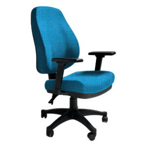 Silla de oficina ajustable y ergonómica en color azul para espacios de trabajo cómodos y productivos.