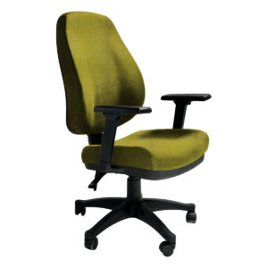 Silla de oficina ajustable y ergonómica en color verde para espacios de trabajo cómodos y productivo.