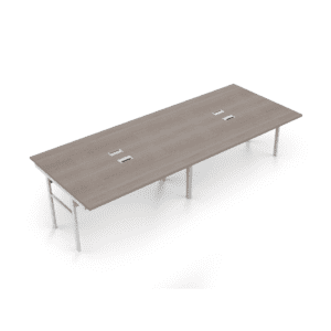 Mesa de oficina moderna con puertos USB para carga y conectividad.