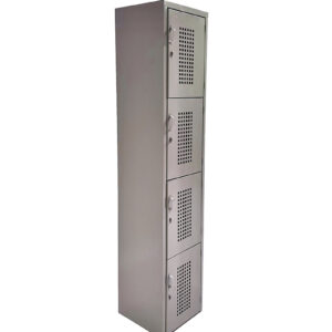 Locker metálico de 4 compartimentos con cerraduras seguras.