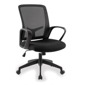 Silla de oficina ergonómica con respaldo de malla y asiento acolchado, ideal para espacios de trabaj.