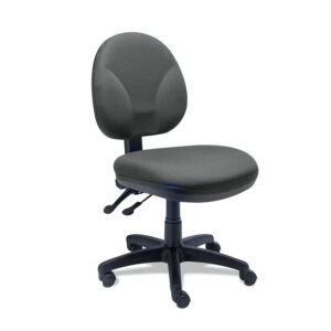 Silla de oficina ergonómica gris con respaldo y base ajustable, ideal para espacios de trabajo y est.