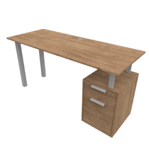 Mesa de oficina moderna con cajonera y espacio para cables, ideal para espacios de trabajo en casa o.