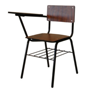 Silla de escuela con escritorio adjunto, ideal para aulas y espacios educativos.