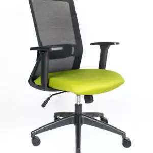 Silla de oficina ergonómica con respaldo transpirable y asiento verde para comodidad y productivida.