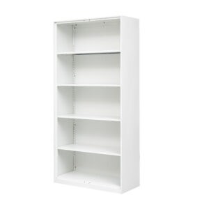 Estantería blanca para almacenamiento en oficina, moderna y funcional.