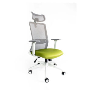 Silla de oficina ergonómica con respaldo ajustable y asiento verde, ideal para espacios de trabajo c.