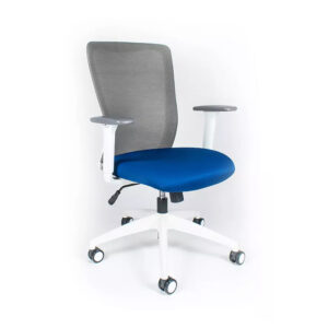 Silla de oficina ergonómica con respaldo transpirable y asiento acolchado azul, ideal para espacios.